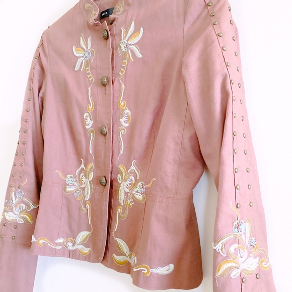 True Meaning Cotton & Linen Light Brown Sequins Blazer - Picture 3 of 9